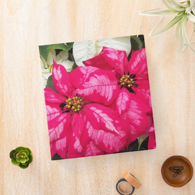 Pink Variegated Poinsettias Floral Holiday 3 Ring Binder (In Situ)