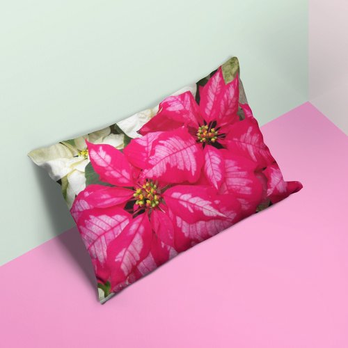 Pink Variegated Poinsettias Holiday Accent Pillow