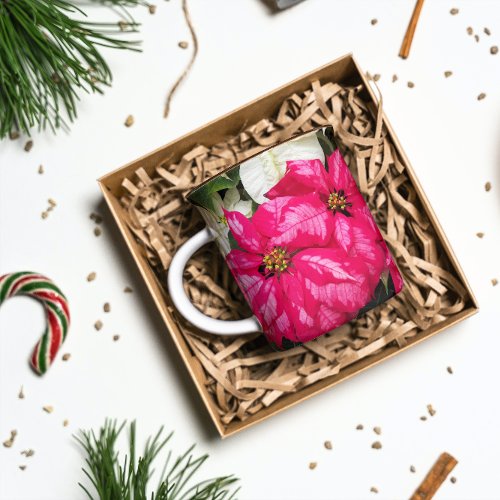 Pink Variegated Poinsettias Holiday Coffee Mug