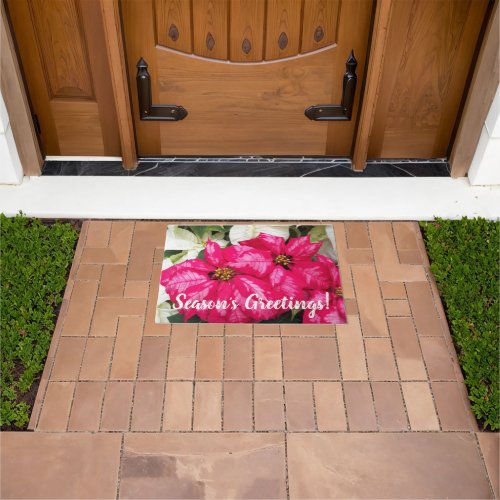Pink Variegated Poinsettias Holiday Doormat