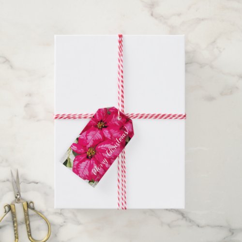Pink Variegated Poinsettias Holiday Gift Tags