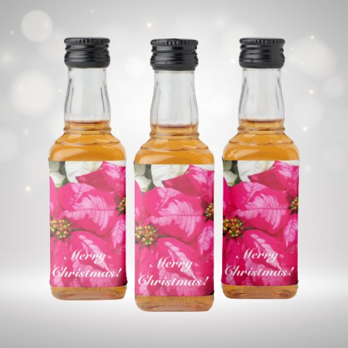 Pink Variegated Poinsettias Holiday Liquor Bottle Label