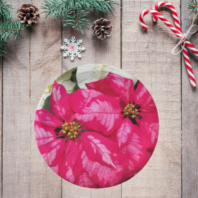 Pink Variegated Poinsettias Holiday Paper Plates (In Situ Holiday)