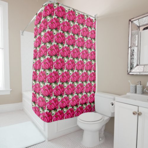 Pink Variegated Poinsettias Pattern Holiday Shower Curtain