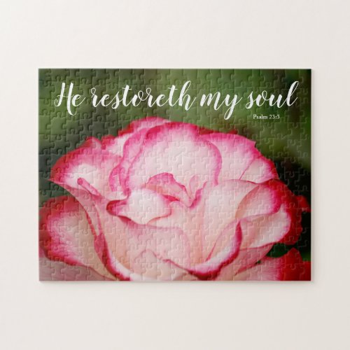 Pink Variegated Rose Psalm 233 Scripture Jigsaw Puzzle