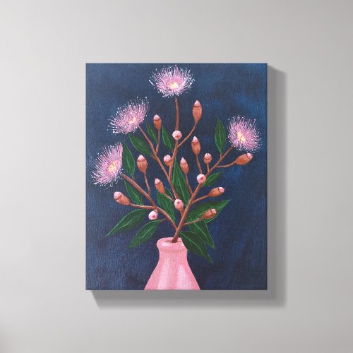 Pink vase and roses canvas print