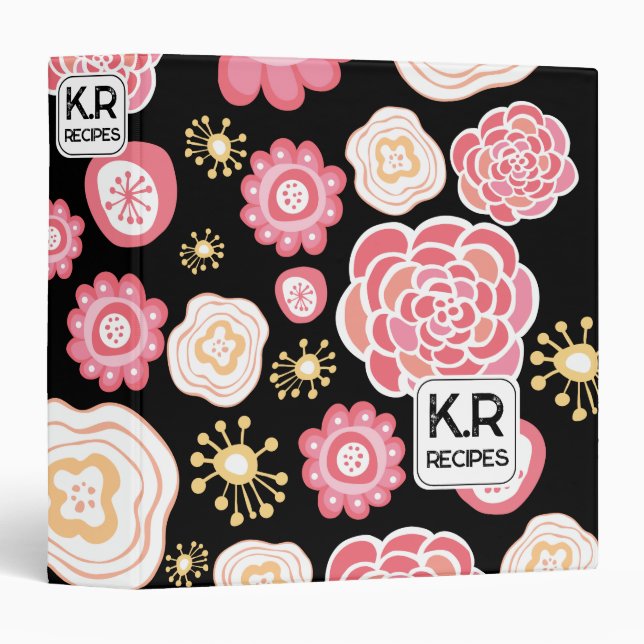 Pink Vector Floral Pattern Designer Recipe Binder (Front/Spine)