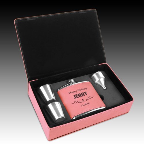 Pink Vegan Leather Bridesmaid Flask Set
