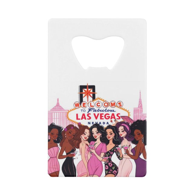 Pink Vegas Bachelorette Party Credit Card Bottle Opener (Front)