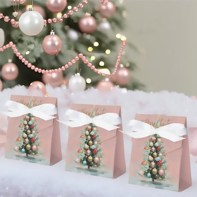 Pink Velvet Christmas Tree Favor Boxes (Beautiful Croquette Festive "Merry Christmas" Favor Boxes )