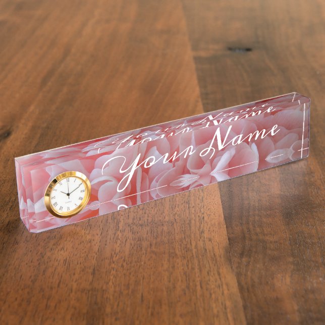 Pink velvet flowers Mallow Desk Name Plate (Side)