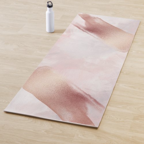 Pink Venetian Rose Gold Abstract Watercolor Yoga Mat