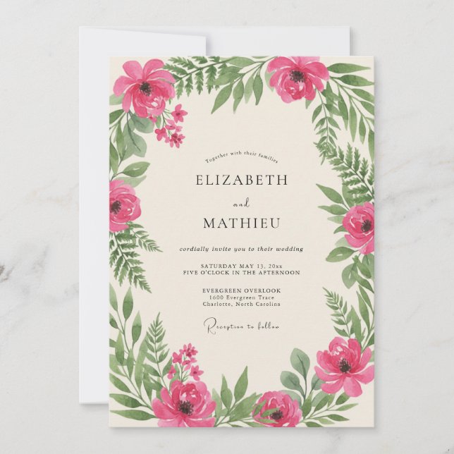 Pink Verdant Spring Wedding Invitation (Front)