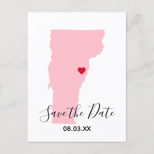 Pink Vermont Red Heart Save the Date Announcement Postcard