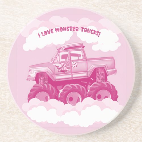 Pink Version I Love Monster Trucks Image   Coaster