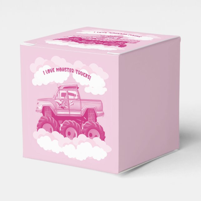Pink Version I Love Monster Trucks Image     Favor Boxes (Front Side)