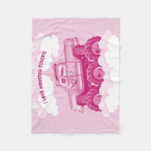 Pink Version I Love Monster Trucks Image      Fleece Blanket