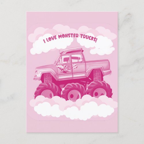 Pink Version I Love Monster Trucks Image      Invitation Postcard