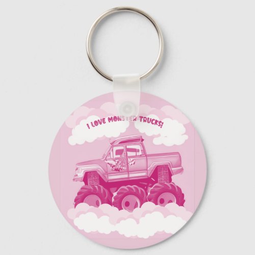 Pink Version I Love Monster Trucks Image      Keychain