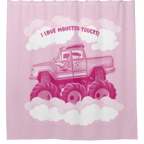Pink Version I Love Monster Trucks Image Shower Curtain