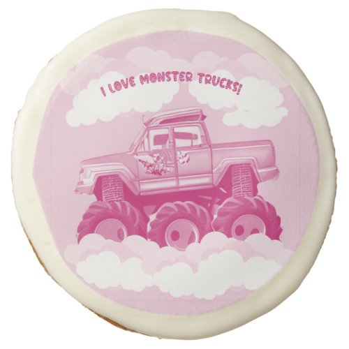 Pink Version I Love Monster Trucks Image      Sugar Cookie