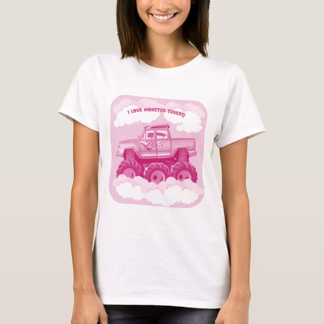 Pink Version I Love Monster Trucks Image    T-Shirt (Front)