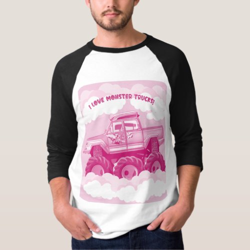 Pink Version I Love Monster Trucks Image     T_Shirt