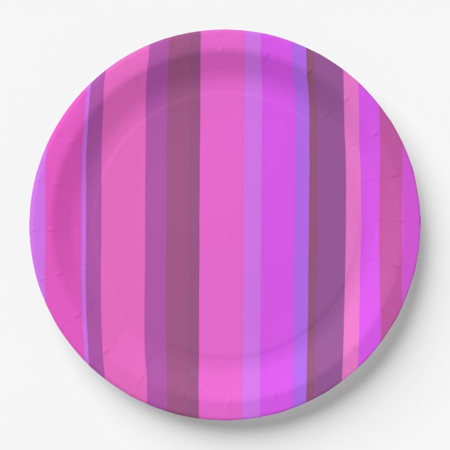 Pink vertical stripes paper plates (Front)