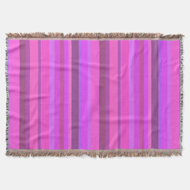 Pink vertical stripes throw blanket (Front)