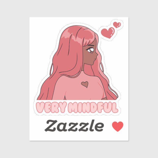 Pink Very Mindful, Cute Anime Black Girl Sticker (Sheet)