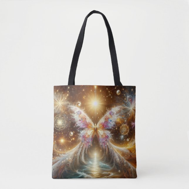 Pink Vibrant Celestial Butterfly Tote Bag (Front)