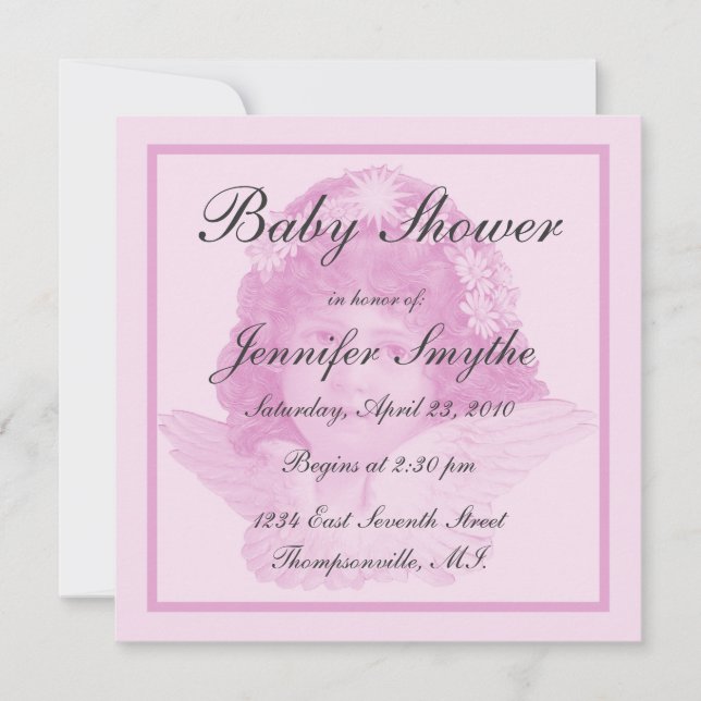 Pink Victorian Angel Baby Shower Invitation (Front)