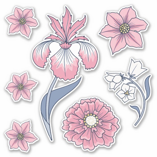 Pink Victorian Floral Art Sticker Pack (Front)