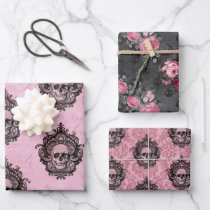 Pink Victorian Gothic Glam Skull and Damask  Wrapping Paper Sheets
