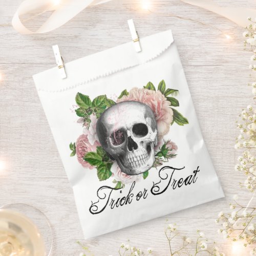 Pink Victorian Gothic Skull Damask Halloween Favor Bag