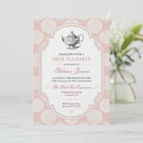 Pink Victorian High Tea Party Invitation
