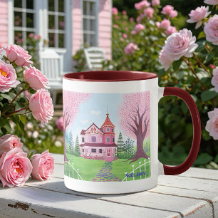 Pink Victorian House & Cherry Blossom Mug