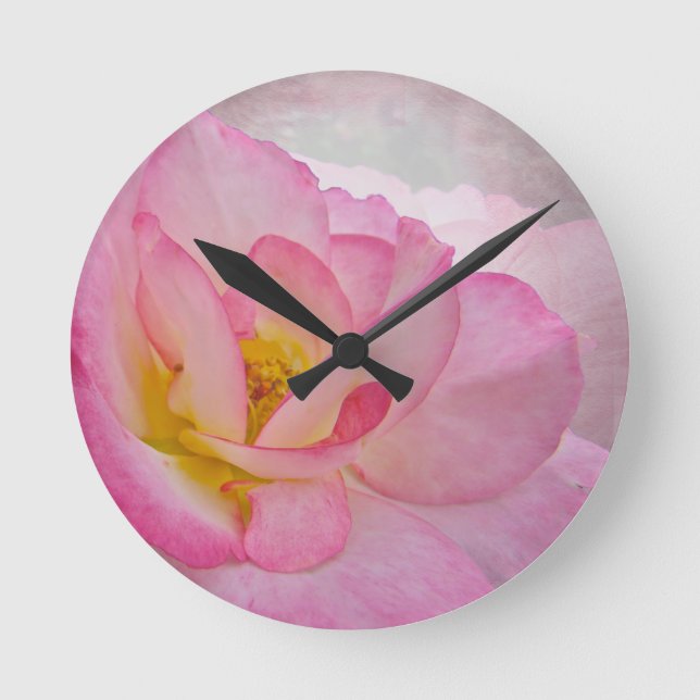 Pink Victorian Rose Round Clock (Front)