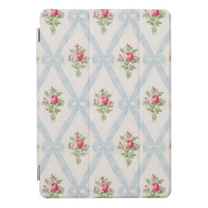 Pink Victorian Roses w/Blue Ribbon Lattice iPad Pro Cover