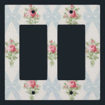 Pink Victorian Roses w/Blue Ribbon Lattice Light Switch Cover<br><div class="desc">Pretty Victorian pink rose bouquets with diagonal lattice of pale blue ribbons and bows on soft eggshell background with subtle gray dots. Design is seamless and scalable.</div>