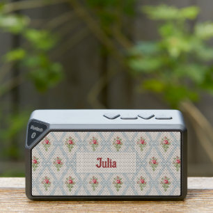 Pink Victorian Roses w/Blue Ribbon Lattice/Name Bluetooth Speaker