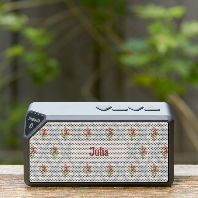 Pink Victorian Roses w/Blue Ribbon Lattice/Name Bluetooth Speaker (Insitu(Outdoor))