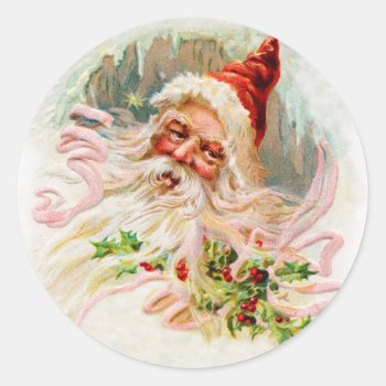 Pink Victorian Santa Classic Round Sticker by dmorganajonz at Zazzle
