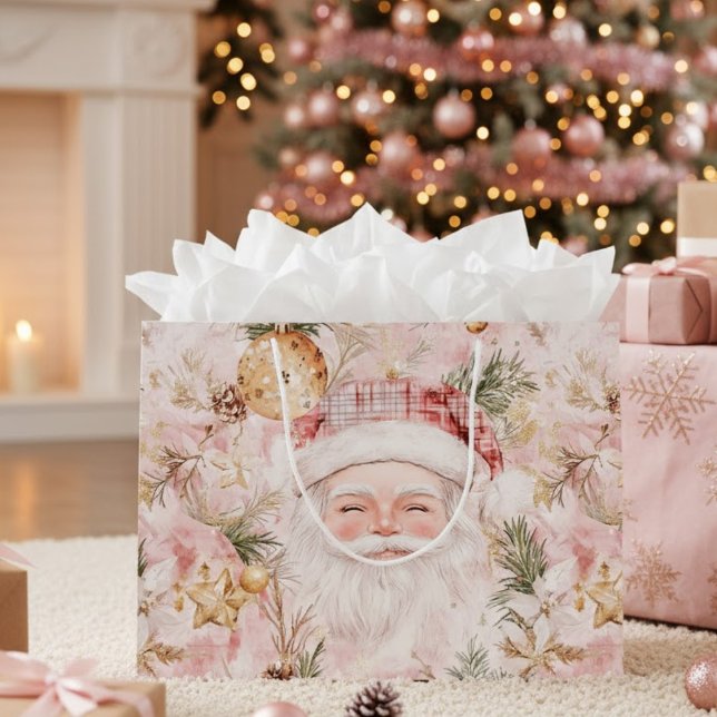 Pink Victorian Santa Claus Christmas Holiday Large Gift Bag (Creator Uploaded)