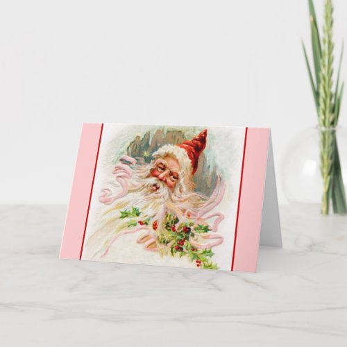 Pink Victorian Santa Holiday Card