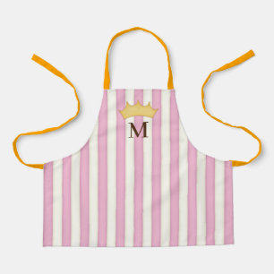 Pink Victorian Stripes Crowned Monogram Princess A Apron