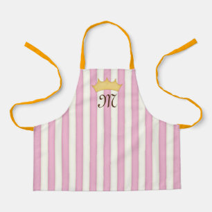 Pink Victorian Stripes Crowned Monogram Princess Apron