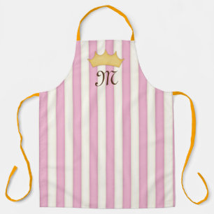 Pink Victorian Stripes Crowned Monogram Princess Apron