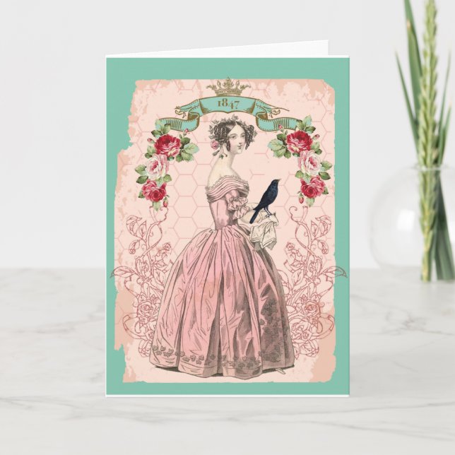Pink Victorian Woman Card (Front)