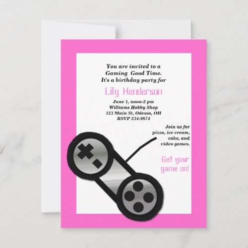 Pink Video Gaming Party Invitation